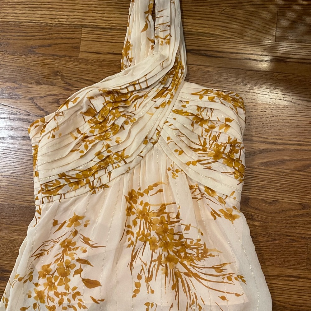 Joie silk halter top. Gold, peach, cream with limes of slight shimmer. Size 4.